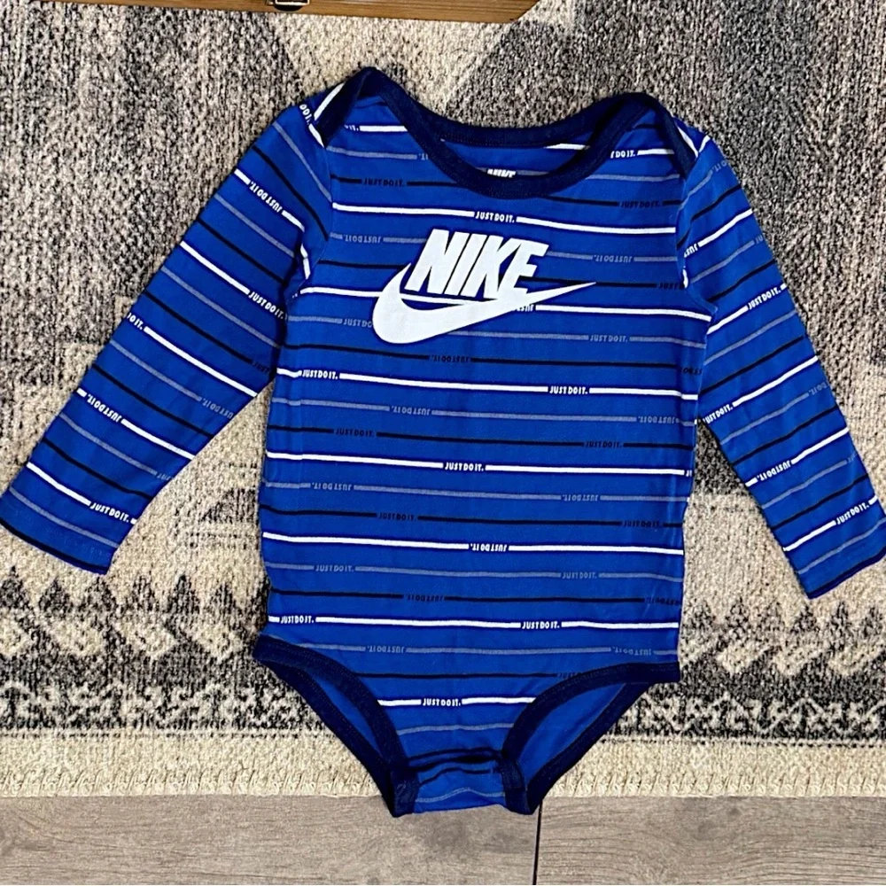 Nike Toddler Boy Logo Striped Long Sleeve Onesie Bodysuit Long Sleeve 24 M